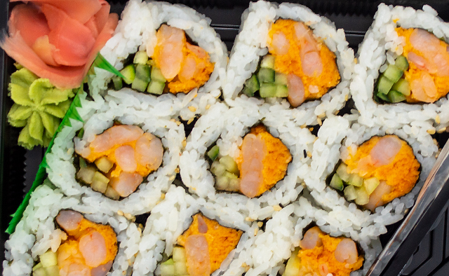 Top down photo of a Spicy Shrimp Roll