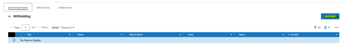 Withholding > Add New button screenshot
