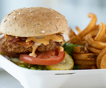 Fried Chicken Sandwich and Spiral Battered Fries from 1846 Grill