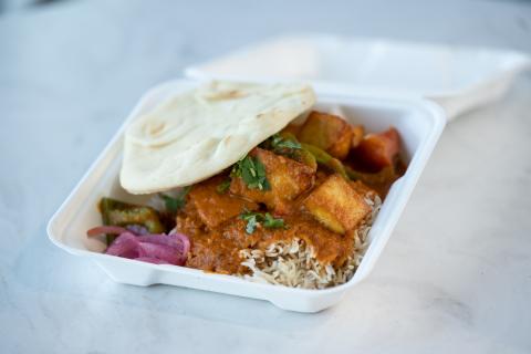 Paneer Tikka Masala with rice and naan