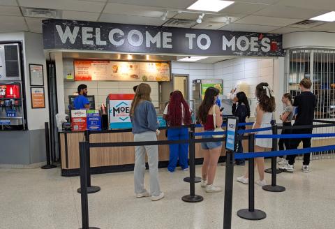 Students lining up to order at Moe's in the Student Union.