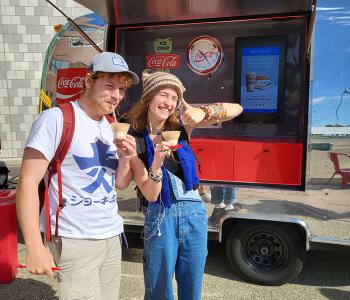 Students enjoying their free Coke floats.
