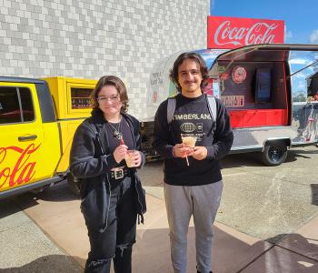Students enjoying their free Coke floats.