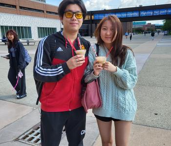 Students enjoying their free Coke floats.