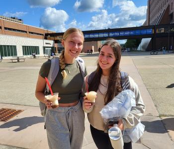 Students enjoying their free Coke floats.