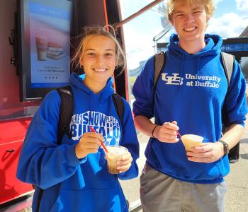 Students enjoying their free Coke floats.
