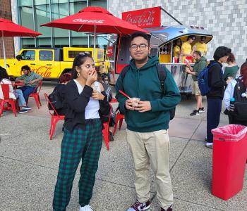 Students enjoying their free Coke floats.