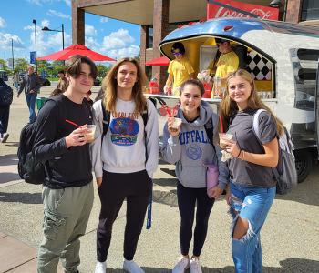 Students enjoying their free Coke floats.