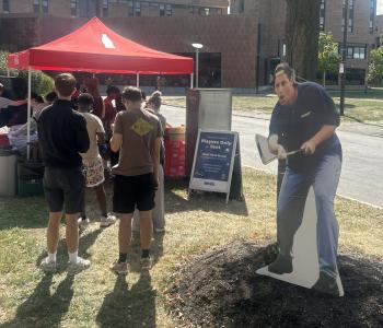 Students in line to get food at the snack tent