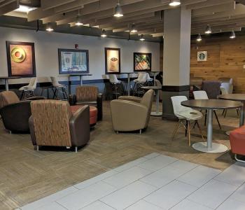 Seating area of Perks.