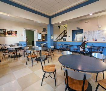 Seating area outside of Harriman Café.