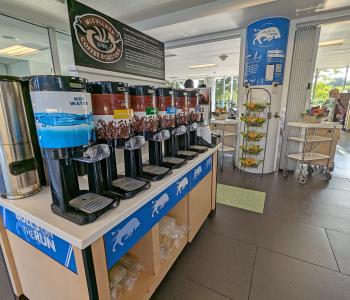 Self serve coffee urns at Bulls on the Run at Greiner Hall